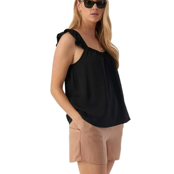 RAE Women's Hayley Ruffle Shoulder Strap Cami Top-Black / 10
