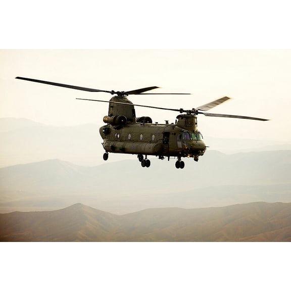 RAF Chinook Helicopter Over Afghanistan Style - A - 12x18 Inch Laminated Aviation Poster - Stunning Detail and Bold Colors