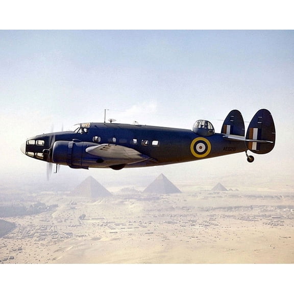 RAF Lockheed Hudson VI Over Cairo Egypt Pyramids - 24x36 Inch Glossy Laminated Aviation Poster - Stunning Detail and Bold Colors