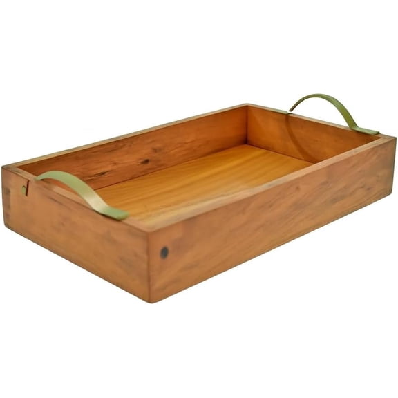 RAFAEL EXPORTS Handcrafted Wooden Serving Tray with Metal Handles – Natural Wood Grain Finish,– Rustic Kitchen Décor, Breakfast, Tea, Snacks, Home & Café Use Gift