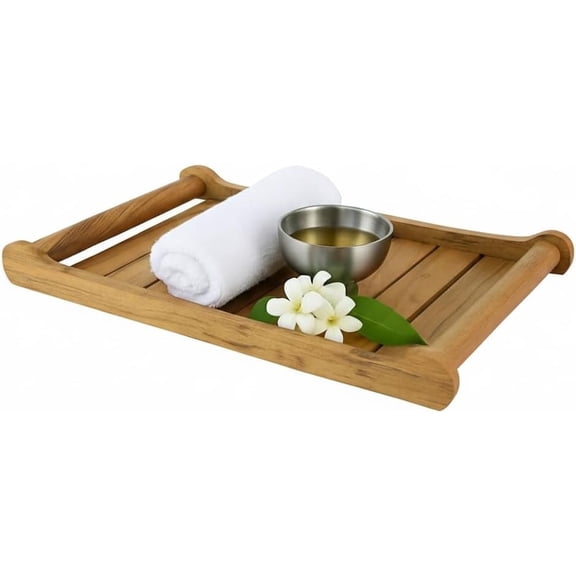 RAFAEL EXPORTS Natural Acacia Wood Spa Tray with Rolled Towel, Metal Bowl & Plumeria Flowers – Relaxation Set for Home, Spa, Massage, or Bathroom Decor – Rustic Wellness Organizer