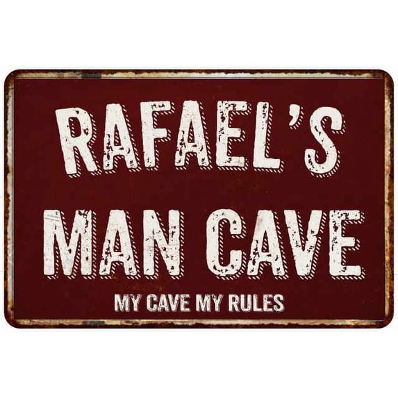 RAFAEL'S Man Cave Red Grunge Sign 8 x 12 High Gloss Metal Sign 208120003335