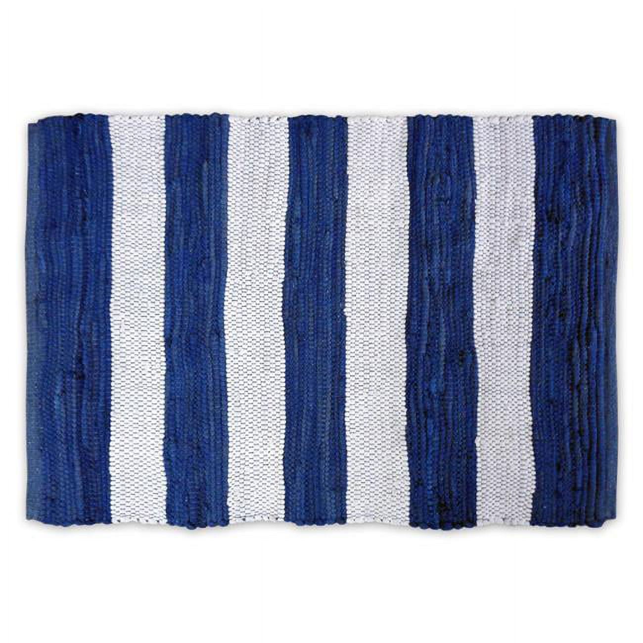 Handmade Blue and White Cotton Stripe 4' x 6' Reversible Rug