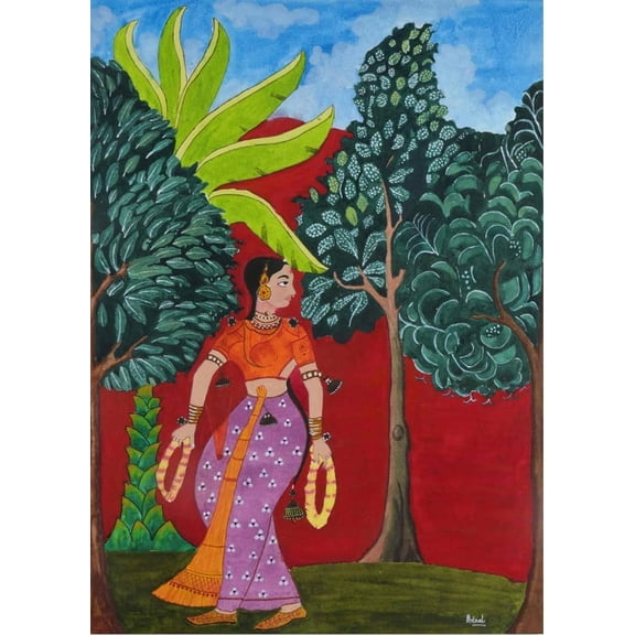 Raga Malkaus,  A Traditional Ragmala Painting, Handpainted, Watercolour on paper.