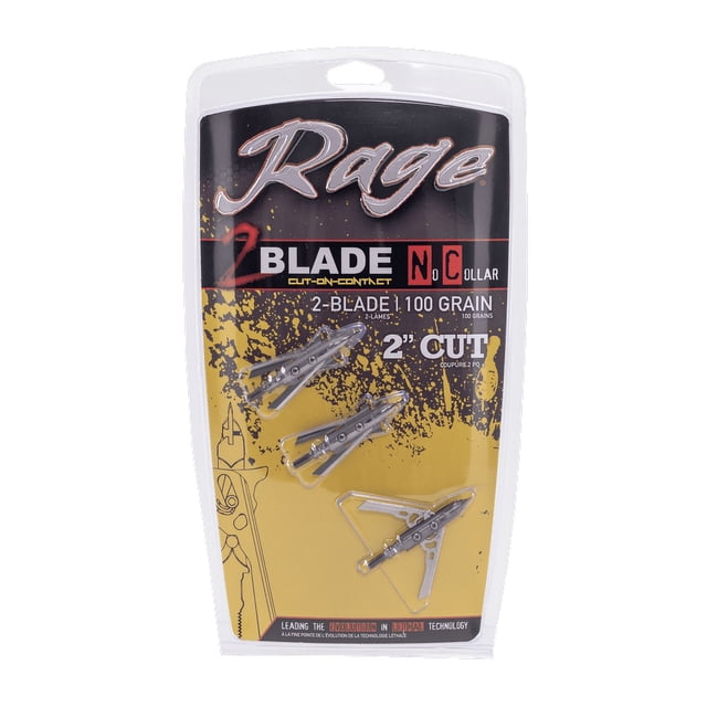 Rage 2-Blade Cut-On-Contact No Collar Broadhead, 3 Pack, 100 Grain ...