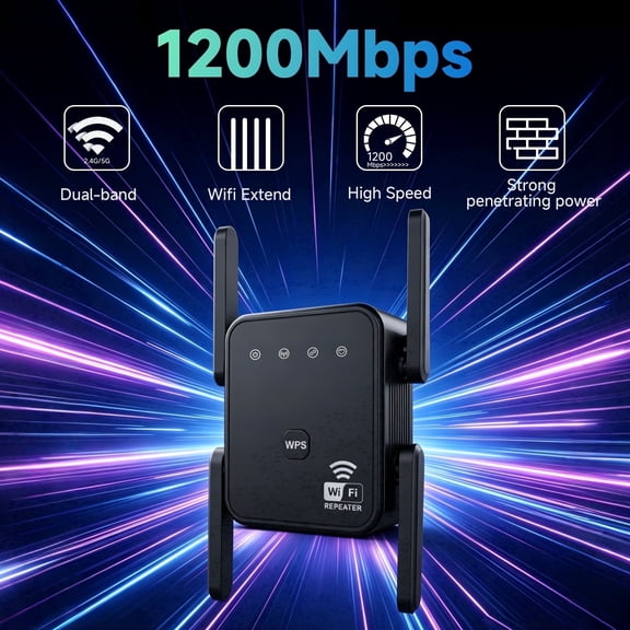 WiFi Extender WiFi Repeater 1200Mbps, WiFi Extender Signal Booster for Home up to 12880 Sq Ft and 105 Devices