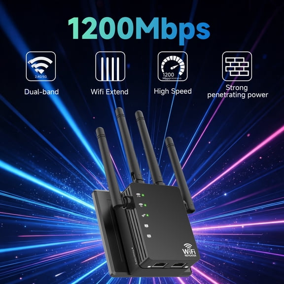 WiFi Extender 1200Mbps, WiFi Booster Repeater up to 12880 Sq Ft, 105 Devices, WiFi Extender Signal Booster for Home
