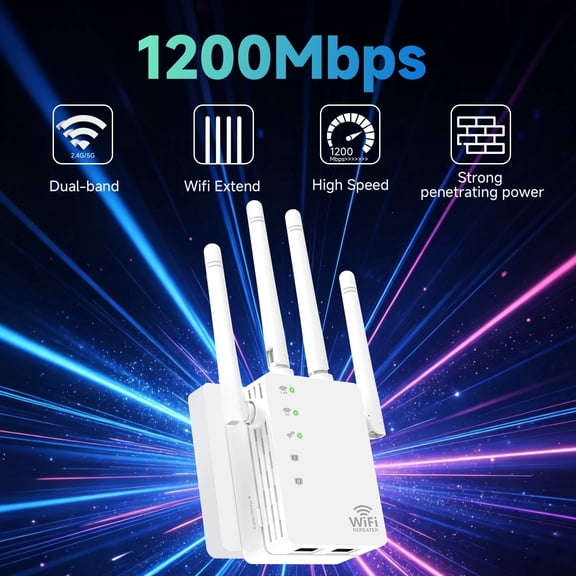 WiFi Extender 1200Mbps, WiFi Booster Repeater up to 12880 Sq Ft, 105 Devices, WiFi Extender Signal Booster for Home