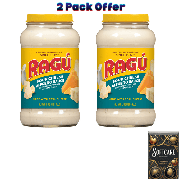 RAGU Four Cheese Alfredo Pasta Sauce, Made with Real Cheese, 16 oz ( Includes One Tissue Pack )