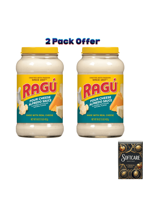 U Four Cheese Alfredo Pasta Sauce, Made with Real Cheese, 16 oz ( Includes One Tissue Pack )