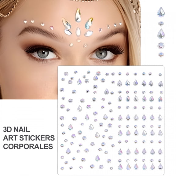 RAGUPEL 1/5/8Pcs 3D Face Eye Party Makeup Tattoo Sticker Diamond Rhinestones Sticker Self-Adhesive Mixed Crystal Face Decoration Sticker