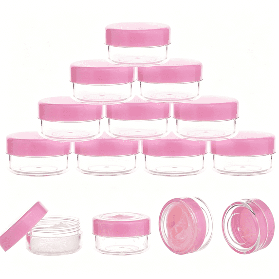 RAGUPEL 10 Gram Sample Containers with Lids,10 Pack Sample Jars,Small Cosmetic Travel Container for Makeup,Lotion,Cream,Powder,10 Ml Mini Containers with Pink Lids