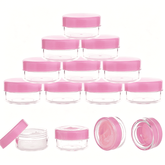 RAGUPEL 10 Gram Sample Containers with Lids,10 Pack Sample Jars,Small Cosmetic Travel Container for Makeup,Lotion,Cream,Powder,10 Ml Mini Containers with Pink Lids