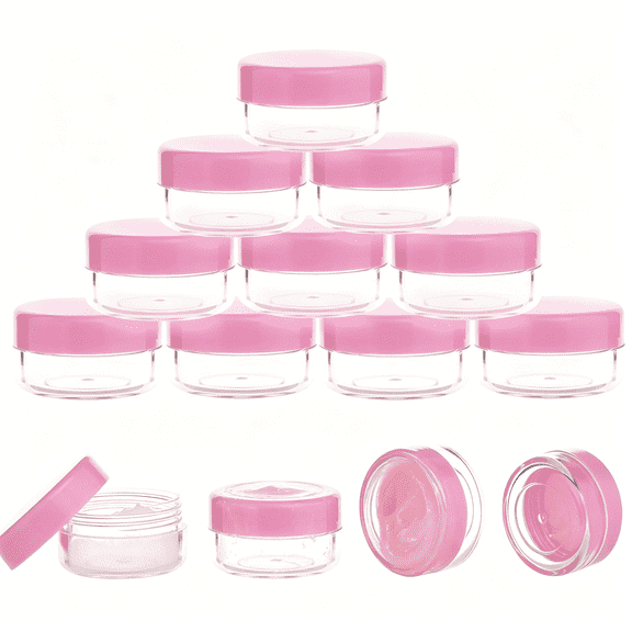 RAGUPEL 10 Gram Sample Containers with Lids,10 Pack Sample Jars,Small Cosmetic Travel Container for Makeup,Lotion,Cream,Powder,10 Ml Mini Containers with Pink Lids