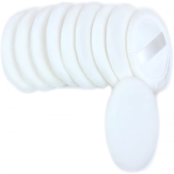 RAGUPEL 10 Pack Washable Satin Velour Makeup Powder Puffs with Ribbon, 2.36 Inch Soft Cotton Face Pads for Loose Setting Powder, Replacement Puff for Compact Case, White