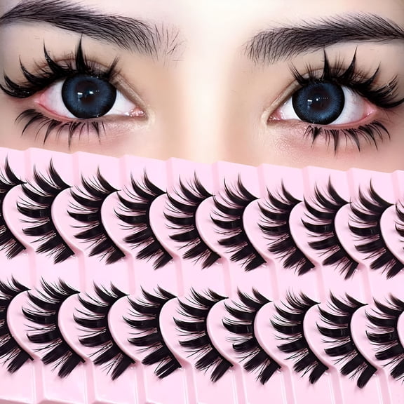 RAGUPEL 10 Pairs Manga Lashes Anime Cosplay Lashes Spiky Manga Style Lashes Japanese 16Mm Extension Natural Manhua Doll Eye Lashes Halloween/Party Makeup Look