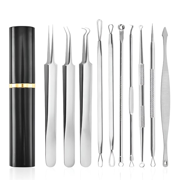 RAGUPEL 10 Pcs Blackhead Extractor Kit, Stainless Steel Acne Blemish Remover Tool Set with Storage Case