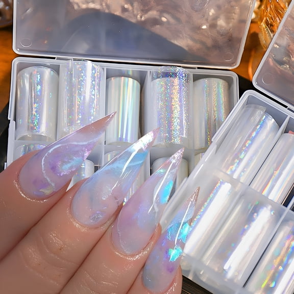 RAGUPEL 10 Pcs Holographic Nail Foil Transfer Sheets, Starry Sky Laser Nail Art Stickers for Acrylic Nails, DIY Manicure Decoration