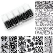 RAGUPEL 2026 New 10 Rolls/Box White Black Nail Transfer Sticker Lace Nail Art Foils Set Paper Diy Manicure Nail Decoration Accessories for Salon,Home,Party,Diy