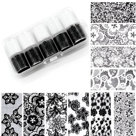 RAGUPEL 2026 New 10 Rolls/Box White Black Nail Transfer Sticker Lace Nail Art Foils Set Paper Diy Manicure Nail Decoration Accessories for Salon,Home,Party,Diy