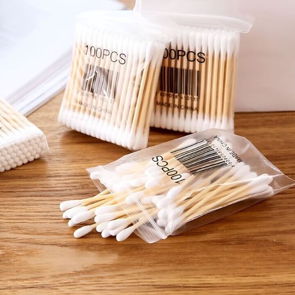 RAGUPEL 100 Pcs Cotton Swabs Natural Cotton Bud for Ear Sticks Double-Tipped Buds for Makeup Personal Daily Cleaning Pet Brown 2.9 In
