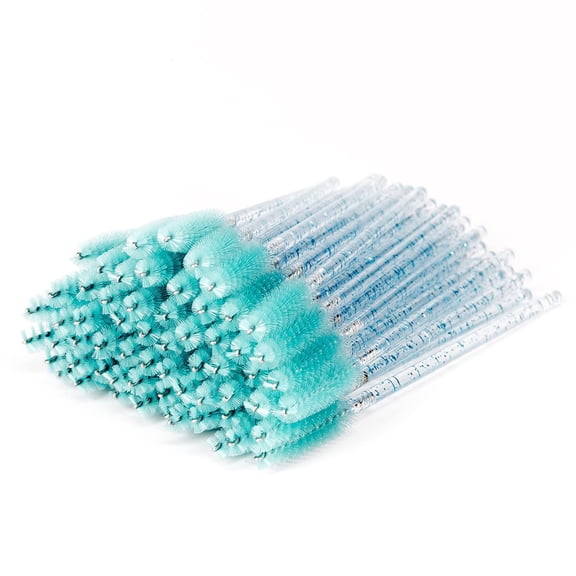 RAGUPEL 100 Pcs Crystal Eyelash Brush Mascara Wands Disposable Eyebrow / Lash Brushes for Eyelashes Extensions Eye Makeup Kit Lashes Applicator Tool Spoolies (Crystal - Peacock Blue)