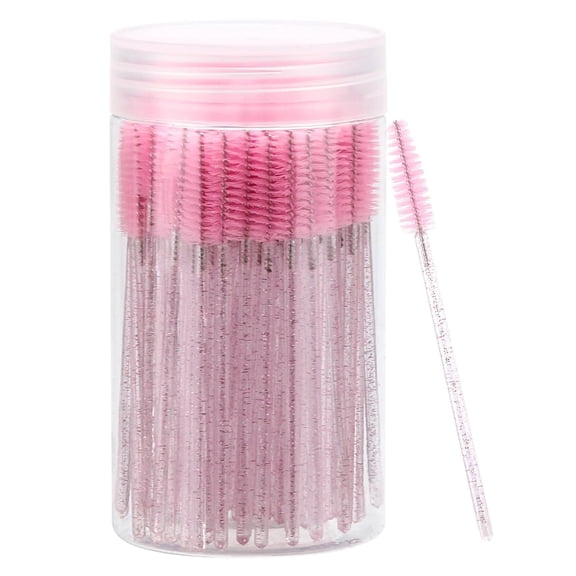 RAGUPEL 100 Pcs Disposable Mascara Wands, Crystal Eyebrow Spoolies Brush for Eyelash Extensions, Pink Lash Brushes with Container, Eyelash Brush
