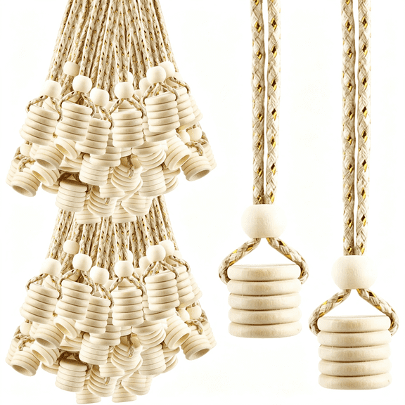 RAGUPEL 100 Pcs Hanging Car Air Freshener Bottle Caps Perfume Bottle Wooden Cap Essential Oil Diffuser Replacement Lids with Hanging String for Auto Ornaments Decor Fragrance