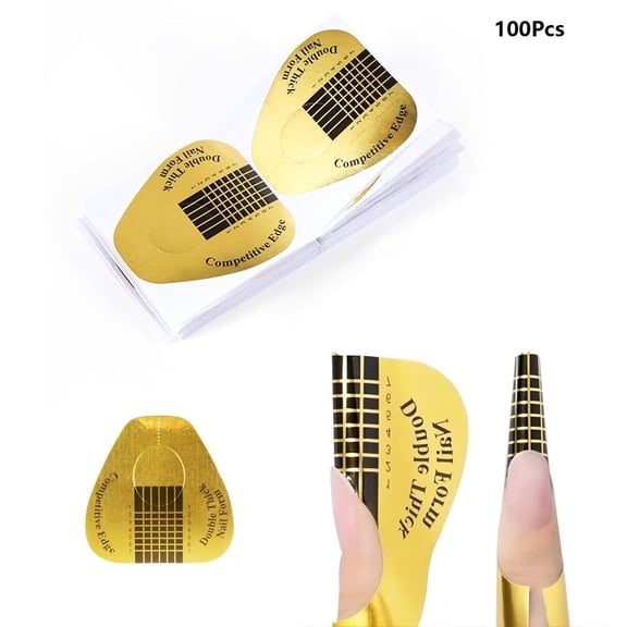 RAGUPEL 100 Pcs Nail Forms for Builder Gel, Gold Horseshoe Nail Extension Forms Stickers for Poly Gel and Acrylic, DIY Home Manicure Nail Art Supplies