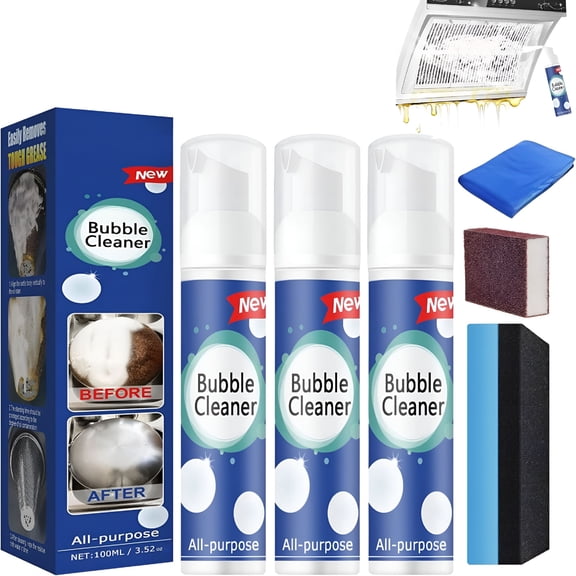 RAGUPEL (100Ml*3Pcs) Bubble Cleaner Foam,Foaming Heavy Oil Stain Cleaner,All-Purpose Rinse-Free Cleaner Spray,Kitchen Deep Cleaning Spray,Powerful Stain,Stubborn Grease&Grime Remover Bubble Spray