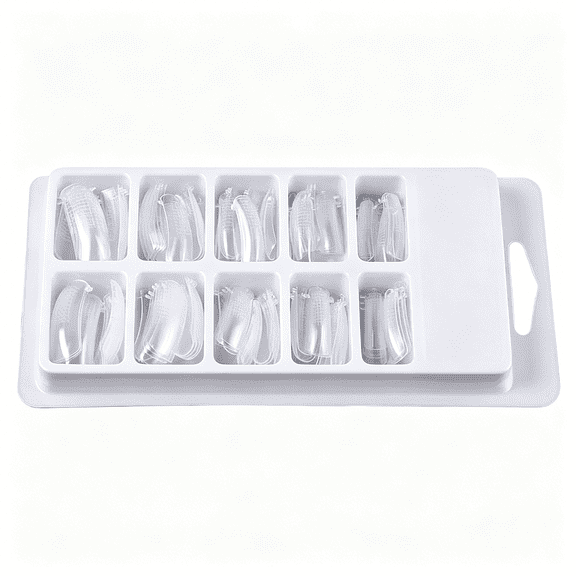 RAGUPEL 100Pcs Dual Nail System Forms, Clear Full Cover Finger Extension Nail Tip Mold, Polygel Gel False Nail Art Tool, 10 Size with Scale