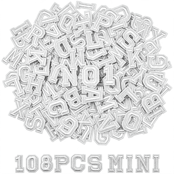 RAGUPEL 108Pcs Iron on Letters and Numbers 0.75 Inch Small Embroidered Letter Patches, A-Z & 0-9 Alphabet Applique for Clothing, Hats, Shirts, Bags, Diy Craft Decor, White