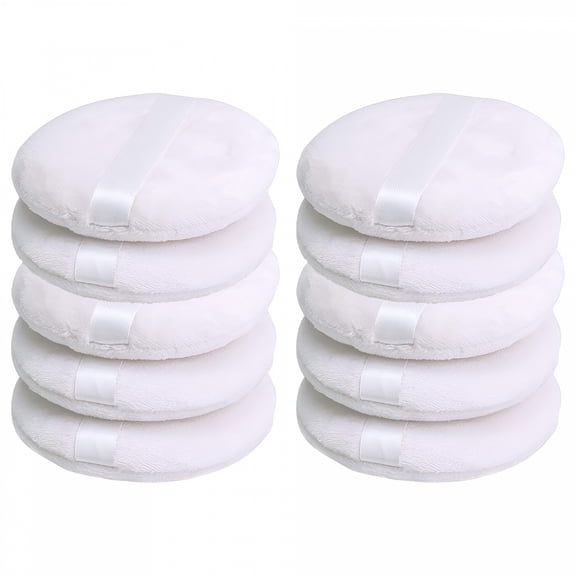 RAGUPEL 10Pcs Powder Puffs 4.13 Inch Large Soft Velour Body Powder Puff for Loose Powder Reusable Hand-Sewn Skin Friendly with Ribbon White