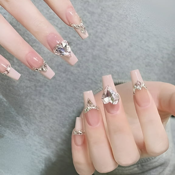 RAGUPEL 10pcs Handmade Press On Nails - French Tip Light Pink Long Gel Acrylic Coffin Fake Nails, Aesthetic Elegant Luxury Salon Perfect Thick Reusable Cute Nails for Women Teens