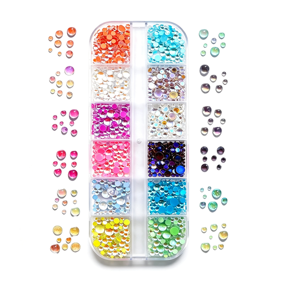 RAGUPEL 12 Colors 3D Aurora Bubble Nail Beads Charm,Crystal Gems Mermaid Pearls Beads for Nails,Colorful Y2K Nail Charms Flatback Nail Art Rhinestones,For Acrylic Nails Craft Diy Manicure Supplies
