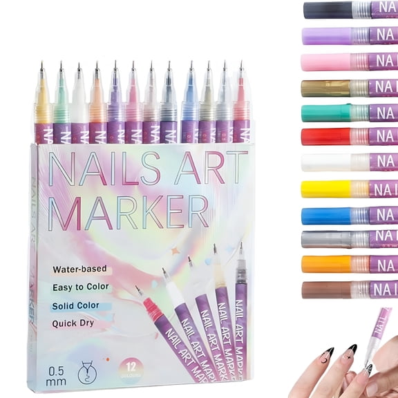RAGUPEL 12 Colors 3D Nail Polish Pens for Painting, Nail Art Pens Set, Nail Art Markers for Gel Nails, DIY Quick Dry Graffiti Dotting Point Liner Pens, Nail Art Drawing Tool