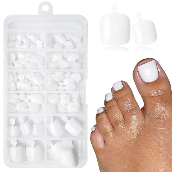 RAGUPEL 120Pc White Press on Toenails Women Fake Toe Nails with Tabs,White Fake Toenails Press on Toes Nails Glue on Toenail Acrylic Toe Nail Tips Artificial False Toenail for Women Girls