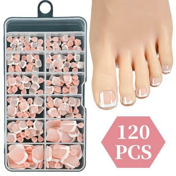 RAGUPEL 120Pcs Toe Press on Nails French Style Trim-Friendly Edges Press on Nails Clean Face Simple Square Nail Tips for Women Style3