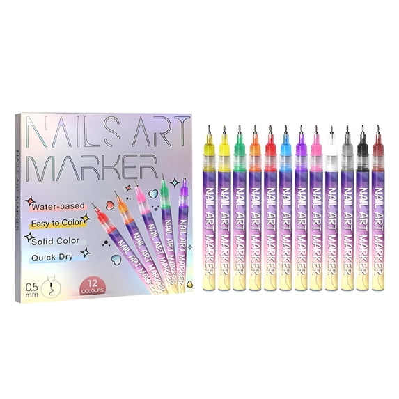 RAGUPEL 12Pcs/Set Nail Acrylic Graffiti Pen 12 Color Nail Marker Drawing DIY Beauty Nail Art Tools Waterproof and Quick Drying Nail Mark