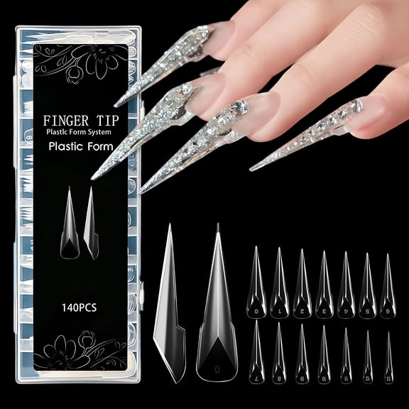 RAGUPEL 140 Pcs Stiletto Claw Nail Tips Forms Poly Gel Extension Reusable Clear Extra Long Nails Tips Full Cover Molds Nail Accessories