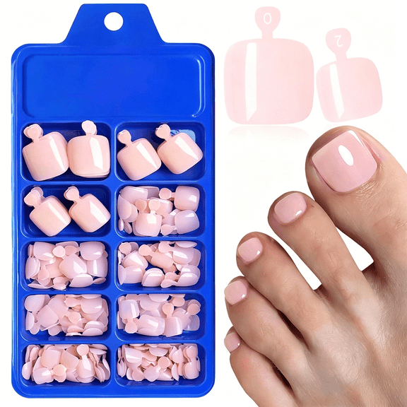 RAGUPEL 144 Pcs Nude Press On Toenails, Short Square Acrylic False Toe Tips