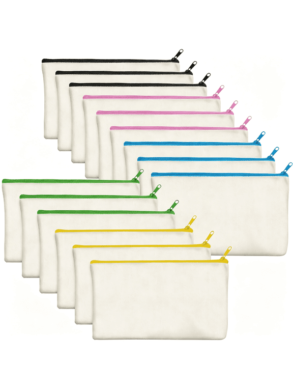 15 Pack Blank Cotton Canvas Diy Craft Zipper Bags Pouches Pencil Case for Makeup Cosmetic Toiletry Stationary Storage Canvas Bag with Zipper Canvas Zipper Pouch