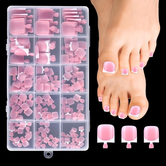 RAGUPEL 150 Pcs French Tip Toe Nail Press Ons,Toe Nail Tips Square Toenail Press Ons Full Cover Fake Toenails for Women Pedicure,15 Sizes (Mauve)