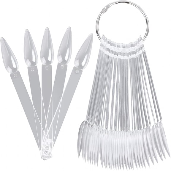 RAGUPEL 160 Pcs Nail Sample Sticks Clear Stiletto Nail Color Display Tips Nail Art Practice with Metal Rings