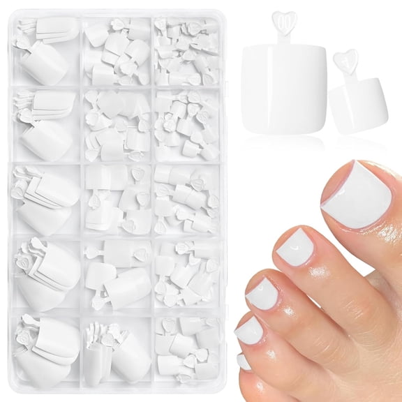RAGUPEL 160Pcs White Press on Toenails for Women,Full Cover Fake Toe Nail Tips with Adhesive Tabs,Artificial Pedicure Toe Nail Press Ons,White False Toenail Press Ons