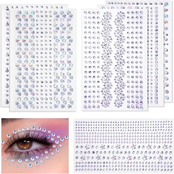 RAGUPEL 1642Pcs Self-Adhesive Face Jewels, Holographic Eye Rhinestones & Body Gems, Stick On Diamonds for Makeup, Nails, Raves