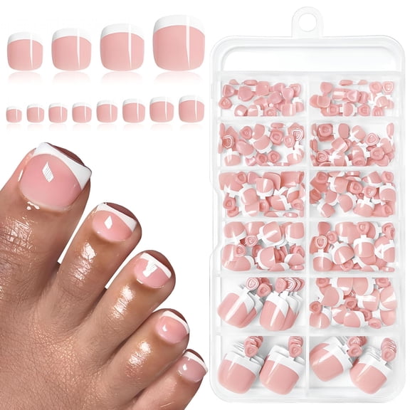 RAGUPEL 168Pc French Tips Press on Toenails Women Fake Toe Nail with Glue Tab,Dark Nude Acrylic Toe Nails Press Ons Pedicure French Glue on Toenail Press-Ons Nail Toes Tips False Nails for Feet