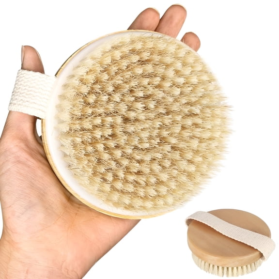RAGUPEL 2 Pack Dry Body Brush,Natural Bristle Exfoliating Brush for Dry Skin,Improve Circulation,Lymphatic Drainage,Cellulite