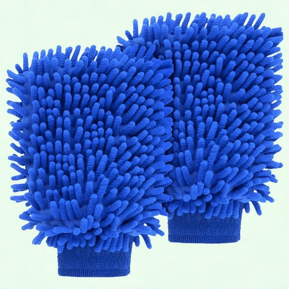 RAGUPEL 2 Pack Microfiber Towels and Wheel Brush Car Cleaning Kit with Long Handle Sponge for Interior Detailing, Scratch Guard Wings, Car Wash Shampoo Applicator, Blue Auto Care Set