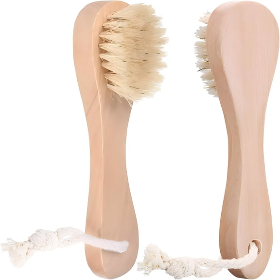 RAGUPEL 2 Pack Miniature Dry Brush with Hanging Loop - Natural Bristle Small Body Brush for Exfoliating,Facial Cleansing - Soft Skin for Neck,Chest,Nails,And Other Sensitive Areas Facial Dry Brush